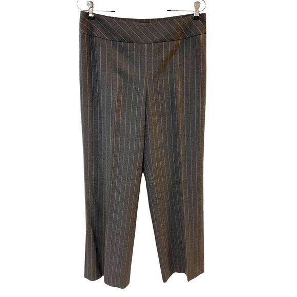 Talbots Grey Pinstripe Wool Trouser Pant 10 Wide Leg Office Minimalist Capsule - Picture 2 of 8
